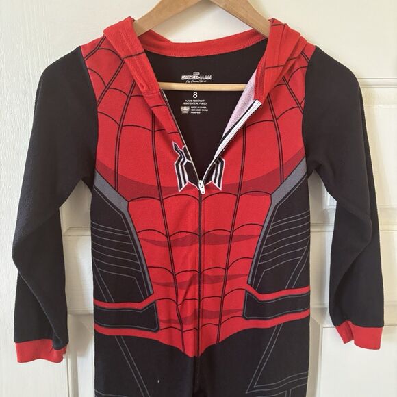 Spiderman Boys Jumpsuit Pajama Costume Size 8 Fleece Hooded Halloween Superhero - Picture 3 of 11
